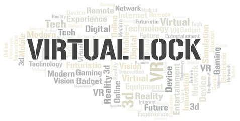 Virtual Lock word cloud collage made with text only.
