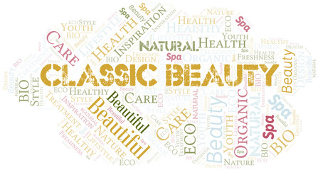 Classic Beauty word cloud collage made with text only.