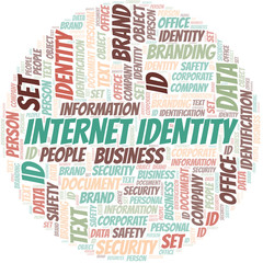 Internet Identity word cloud collage made with text only.