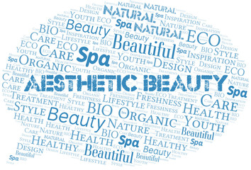 Aesthetic Beauty word cloud collage made with text only.
