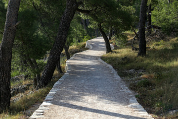Fototapeta premium Walking path on the coast of the canal of St. Ante near Sibenik in Croatia