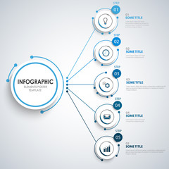 Info graphic with round white pointers and blue scale design