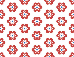 Seamless geometric pattern, texture or background vector in red, blue, white colors.