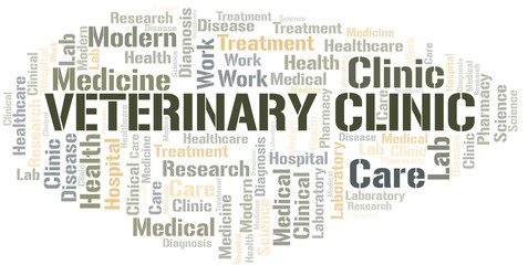 Veterinary Clinic word cloud collage made with text only.