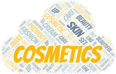 Cosmetics word cloud collage made with text only.