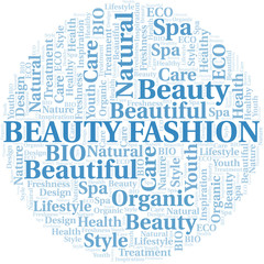 Beauty Fashion word cloud collage made with text only.