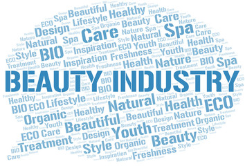 Beauty Industry word cloud collage made with text only.