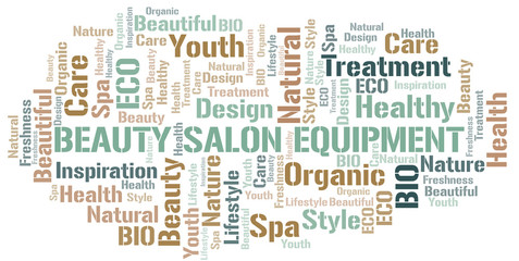 Fototapeta premium Beauty Salon Equipment word cloud collage made with text only.
