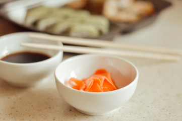 sushi with chopsticks