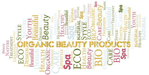 Organic Beauty Products word cloud collage made with text only.