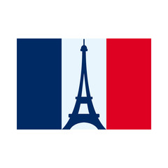 bastille day concept, france flag with eiffel tower icon, flat style