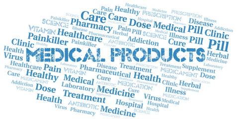 Medical Products word cloud collage made with text only.