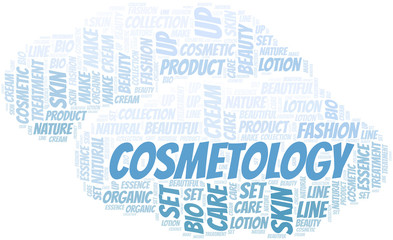Cosmetology word cloud collage made with text only.
