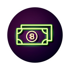 bitecoin bills crypto currency neon style icon