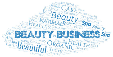 Beauty Business word cloud collage made with text only.