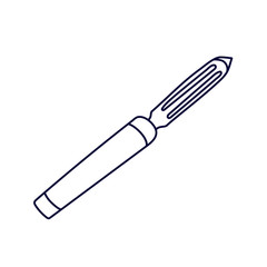 Vegetable peeler in doodle style. Hand drawn vector illustration in black ink isolated on white background.