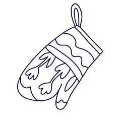 Oven glove in doodle style. Hand drawn vector illustration in black ink isolated on white background. 