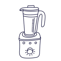 Electric kitchen blender in doodle style. Hand drawn vector illustration in black ink isolated on white background.