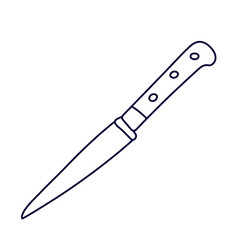 Kitchen knife in doodle style. Hand drawn vector illustration in black ink isolated on white background.