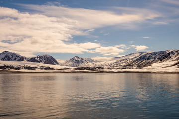 Arctic landscape with beautiful lighting in Svalbard