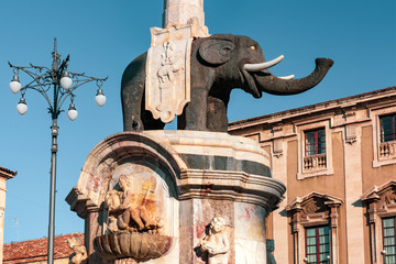 Liotru, Elephant Fountain, symbol of Catania on Piazza Duomo in Catania, Sicily,