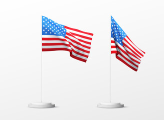 Set of realistic american flag isolated on white background. Vector illustration