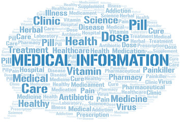 Medical Information word cloud collage made with text only.