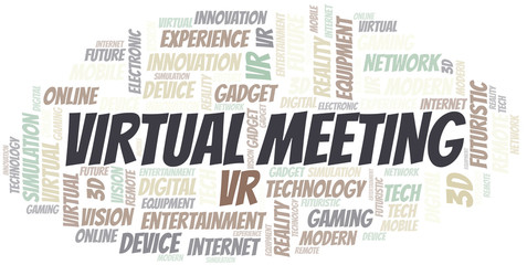 Virtual Meeting word cloud collage made with text only.