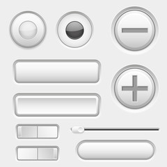 Gray web buttons. Push buttons, toglle switch buttons and sliders