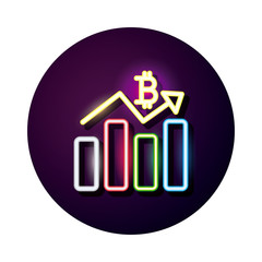 bitcoin with statistics bars crypto currency neon style icon