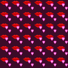 Hearts and lips seamless pattern background
