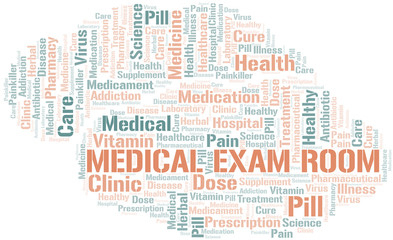 Medical Exam Room word cloud collage made with text only.
