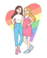 Lesbian family concept. Vector illustration. Doodle simple style