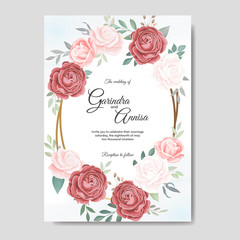 Elegant wedding invitation cards template with roses and leaves  Premium Vector
