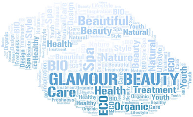 Fototapeta na wymiar Glamour Beauty word cloud collage made with text only.