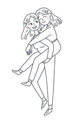 Lesbian family concept. Vector illustration. Doodle simple style