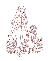 Doodle kawaii style. Cute woman vector illustrations. Happy Mother s Day.