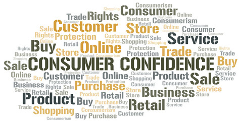 Consumer Confidence word cloud collage made with text only.