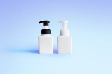 シンプルなハンドソープの白いディスペンサーボトルの広告イメージ