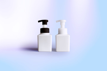 シンプルなハンドソープの白いディスペンサーボトルの広告イメージ