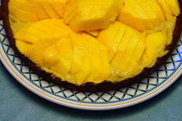 Homemade fresh vegan mango tart