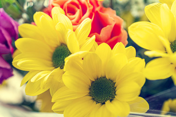 
macro photo of flowers in a bouquet