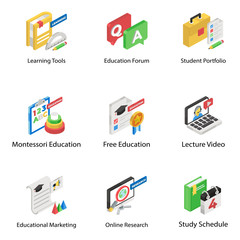 
Digital Education Isometric Icons Pack 
