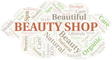 Obraz premium Beauty Shop word cloud collage made with text only.
