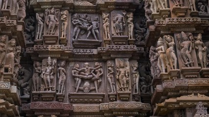 Erotic sculptures at the Parshvanatha temple, within the Khajuraho Group of Monuments in the Chhatarpur district, Madhya Pradesh, India, Asia