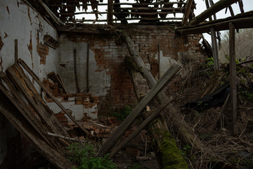 A ruined house from the inside - abandoned and deserted.