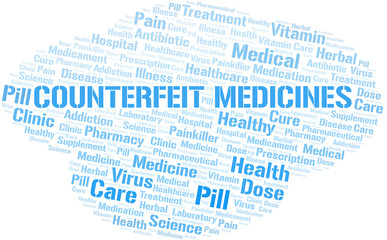 Counterfeit Medicines word cloud collage made with text only.