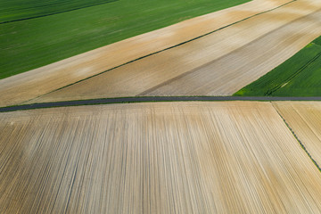 Spring at the polish fields. Drone action - above Polish spring fields