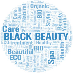 Black Beauty word cloud collage made with text only.