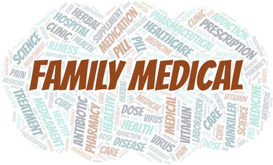 Fototapeta premium Family Medical word cloud collage made with text only.